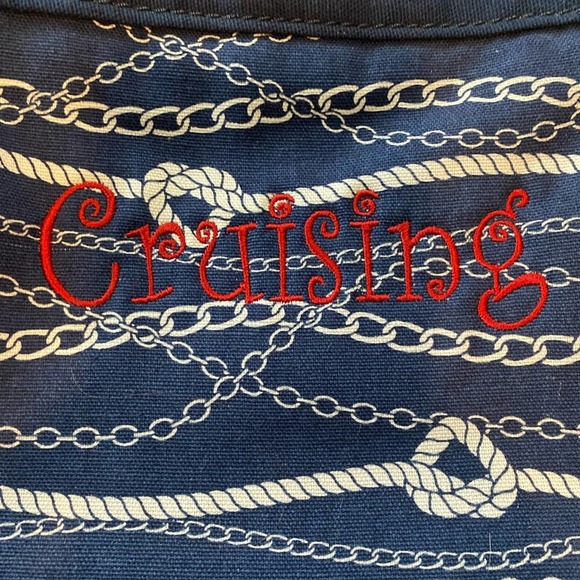 Thirty-One Cruisin Bag Blue White Nautical Vacation Canvas Travel Tote Clean NEW - Picture 8 of 12